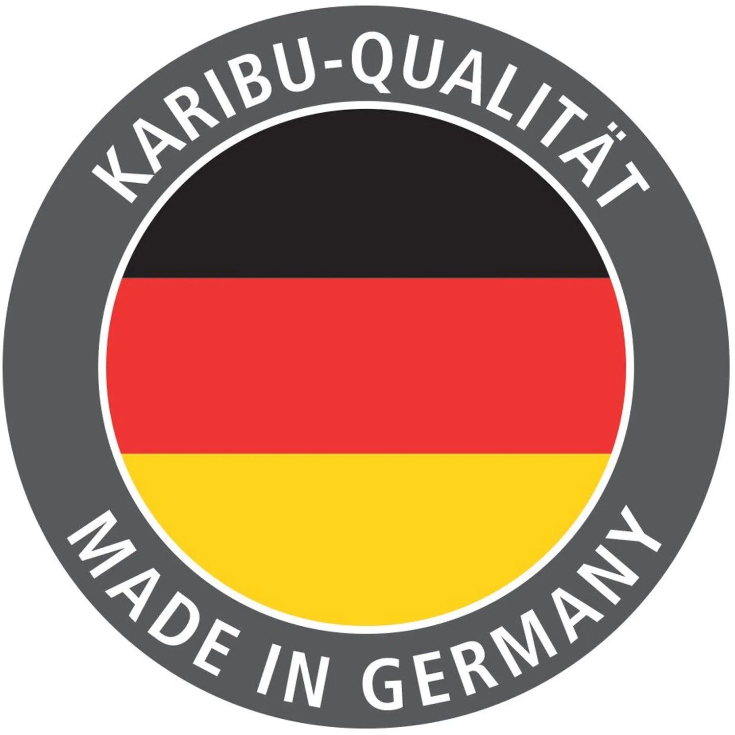 Karibu Qualitätssiegel: Made in Germany mit Deutschlandflagge für Massivholzsaunen & Elementsaunen.