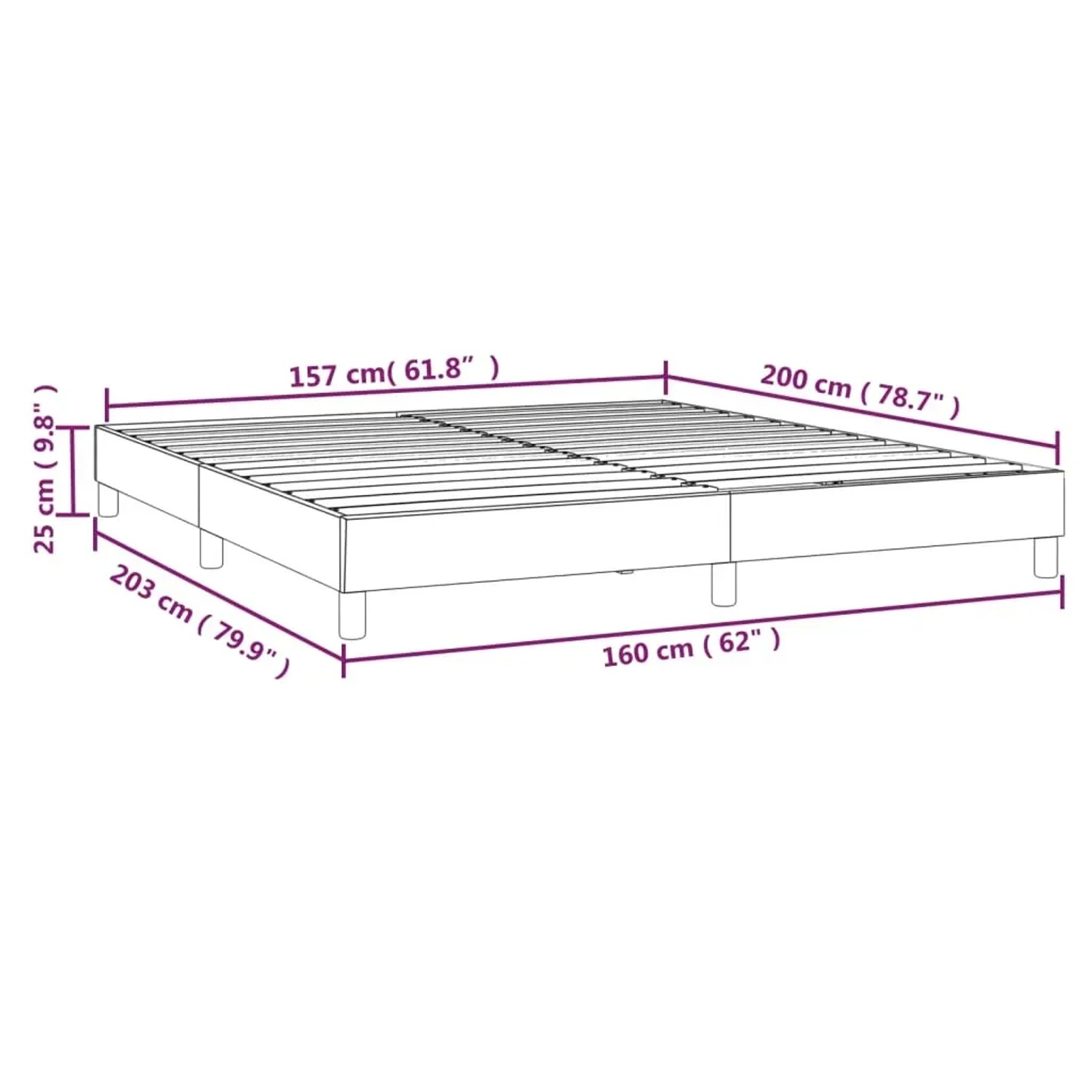 vidaXL Boxspringbett, dunkelblau, 160x200 cm, Samt, ohne Matratze, mit Maßangaben.