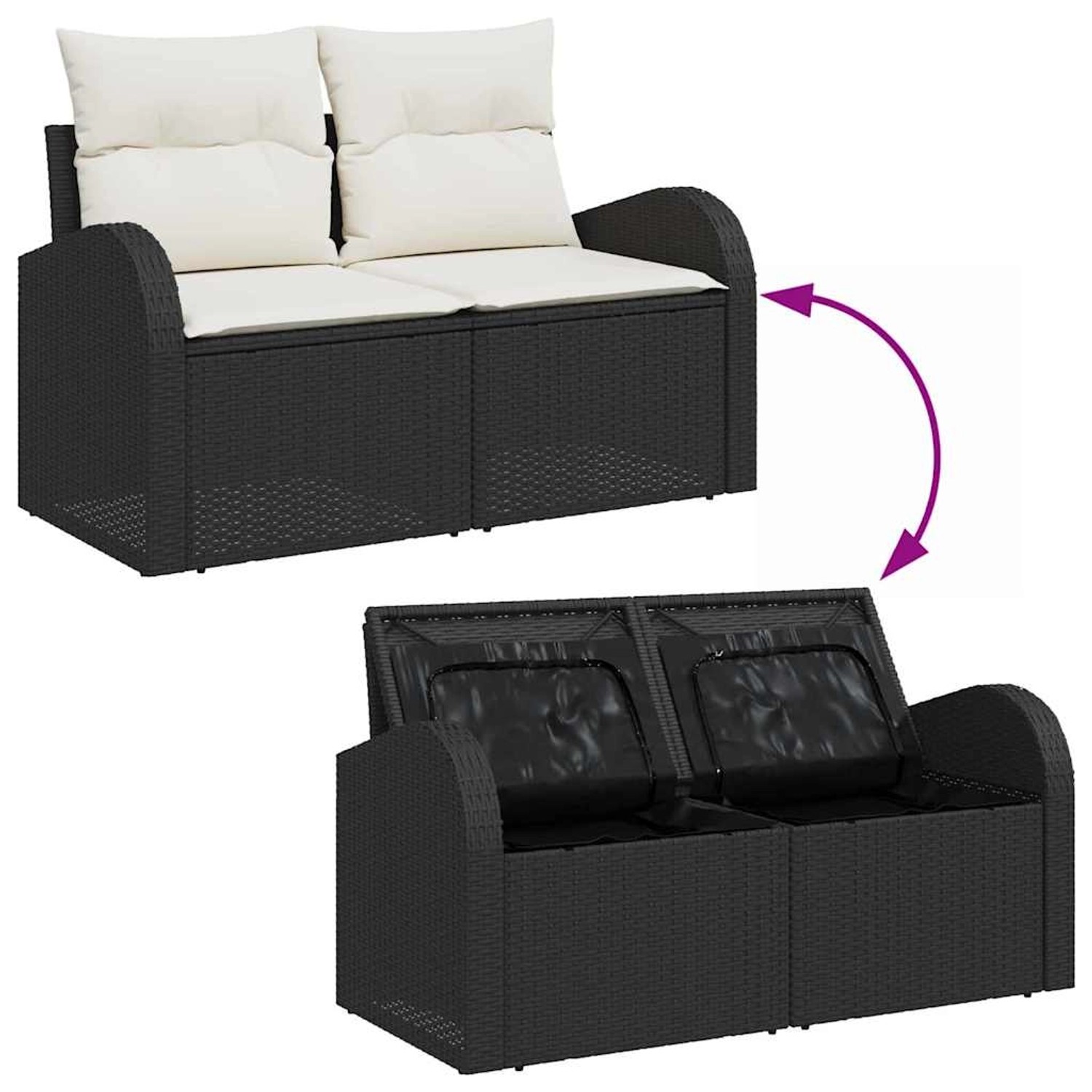 vidaXL Garten-Sofa-Set, 9-teilig, schwarz/weiß, Polyrattan. Modulares Lounge-Set mit Kissen für Garten und Terrasse.