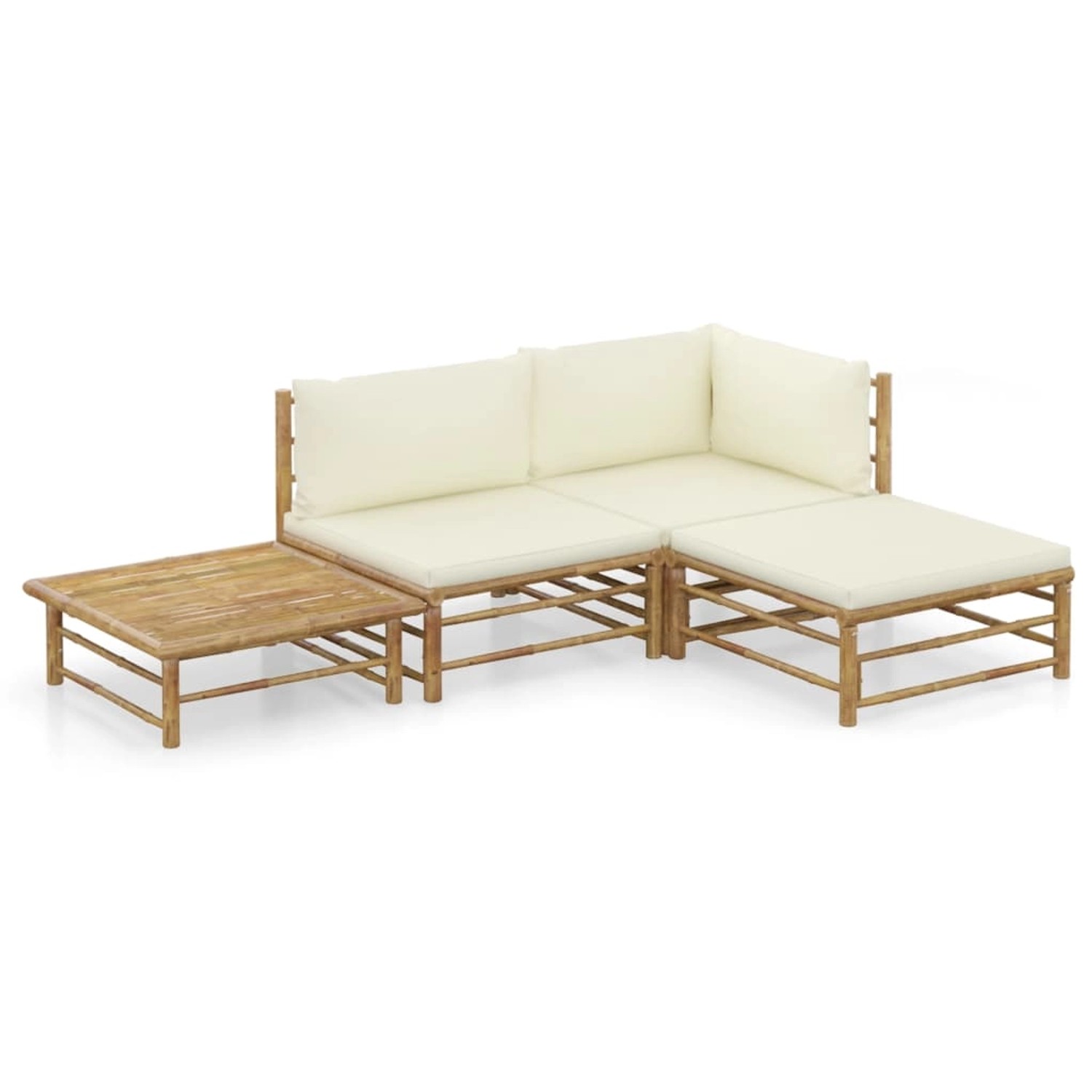 vidaXL 4-Tlg Garten-Lounge-Set mit Cremeweißen Kissen Bambus 3058189