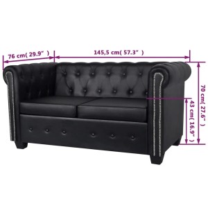Schwarzes 2-Sitzer Chesterfield Sofa aus Kunstleder mit Knopfheftung und Ziernägeln.