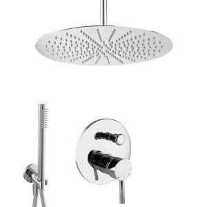 PaulGurkes Unterputz Duschsystem mit Regendusche, Handbrause und Armatur, verchromt.