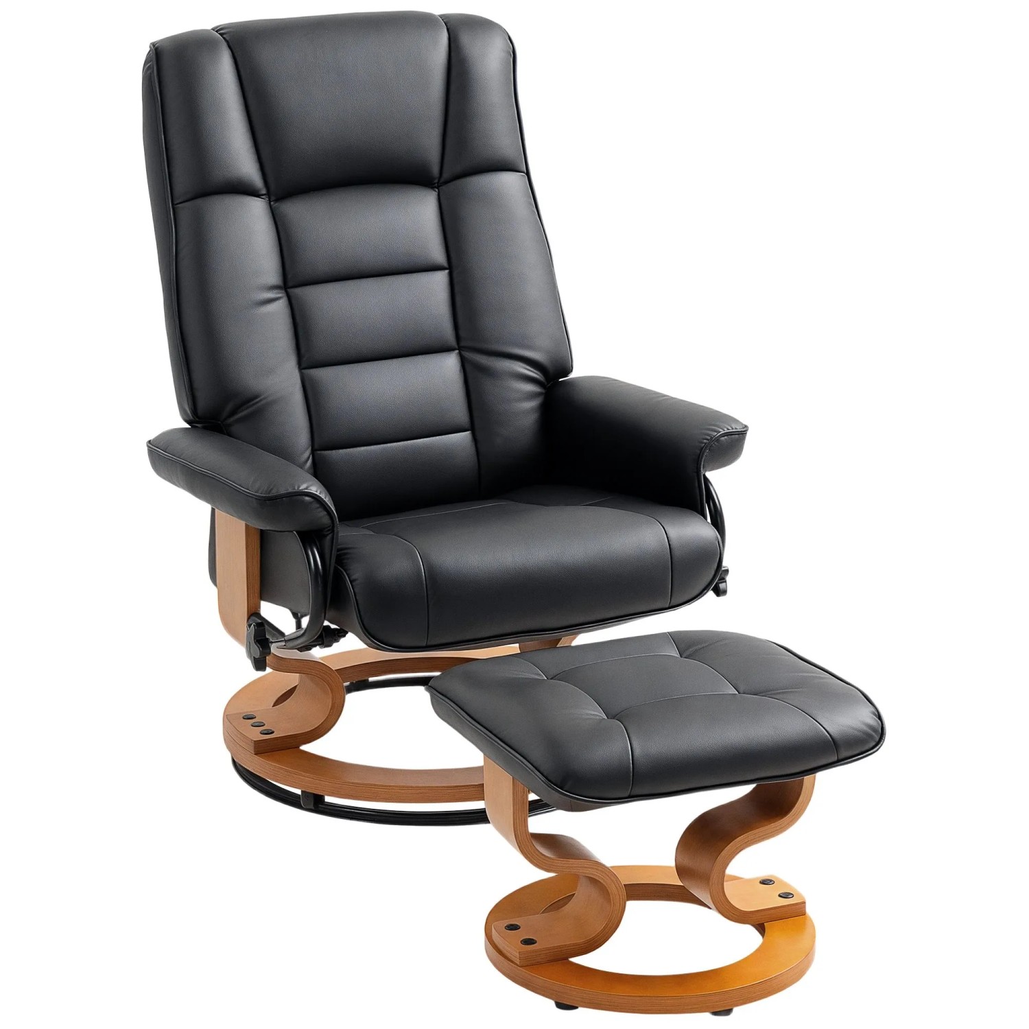 HOMCOM Relaxsessel mit Hocker Kunstleder Holz 76L x 85B x 104H cm Schwarz