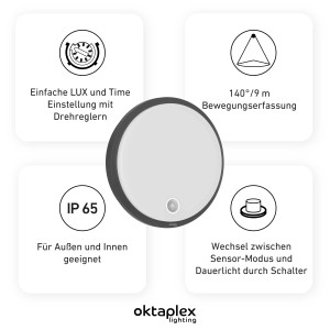 Oktaplex Plato LED Außenlampe Anthrazit mit Bewegungsmelder, Produktdetails.