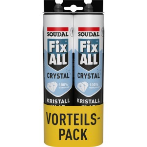 Soudal Fix All Crystal Klebstoff Duo-Pack, 2 transparente Kartuschen im Vorteilspack.