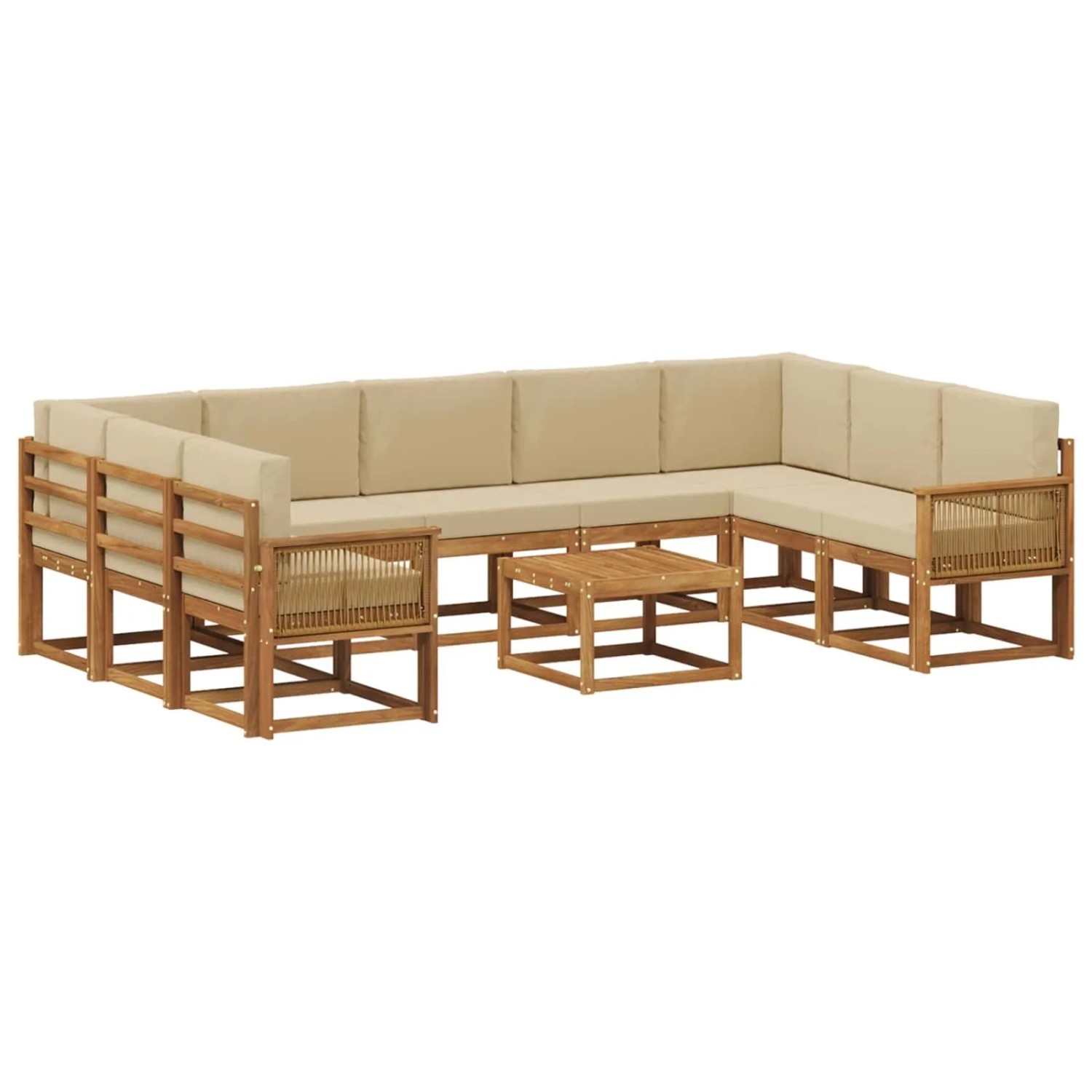 vidaXL Outdoor-Sofagarnitur 10 Stk Natur und Beige Massivholz Akazie 3385559