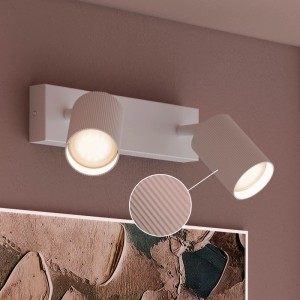 Weißer Philips LED-Spot Wyatt mit 2 schwenkbaren Köpfen aus Aluminium, Wand- & Deckenmontage. Gerippte Textur.