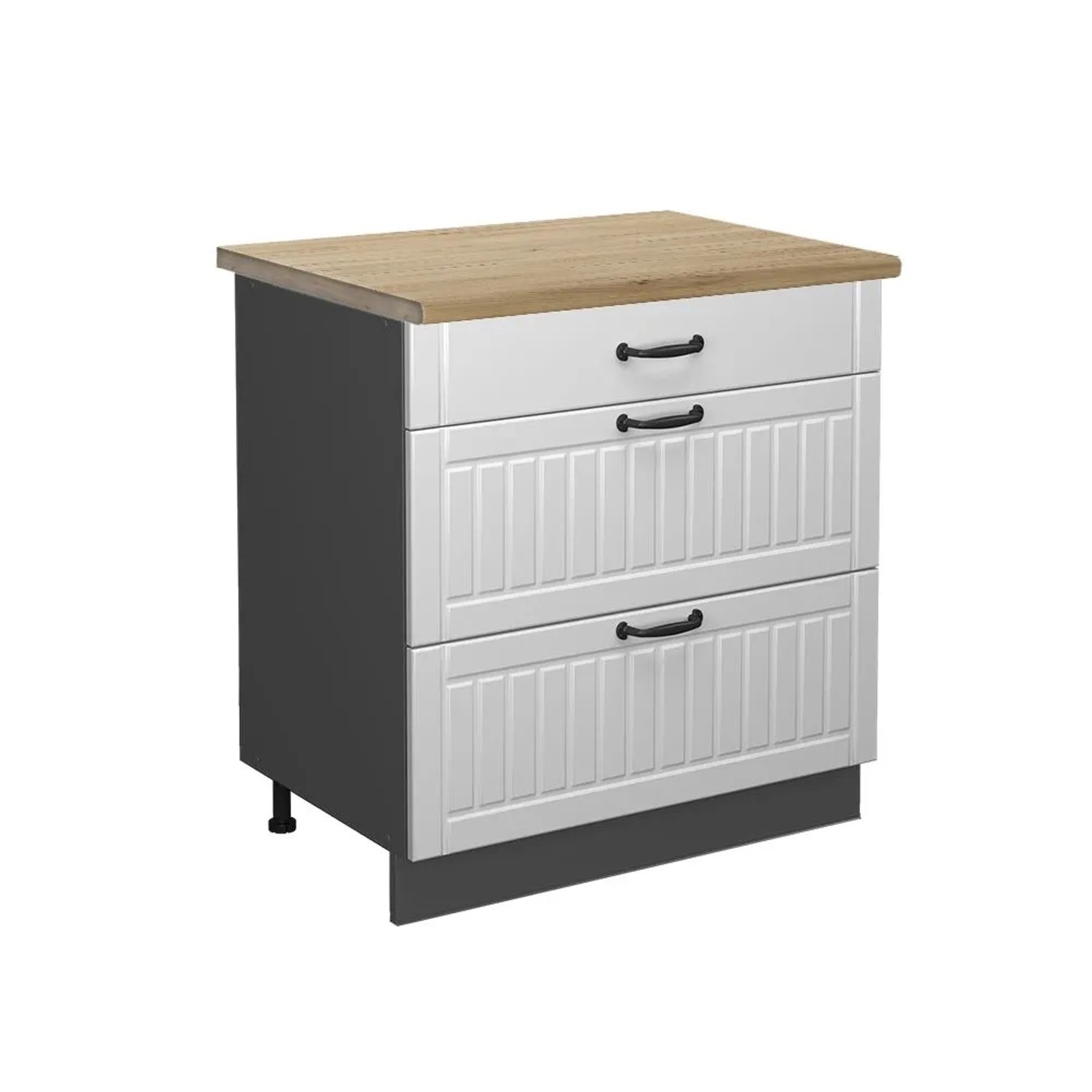 Vicco Küchenunterschrank Fame-Line Weiß Landhaus Anthrazit 80 cm mit 3 Schubladen AP Eiche