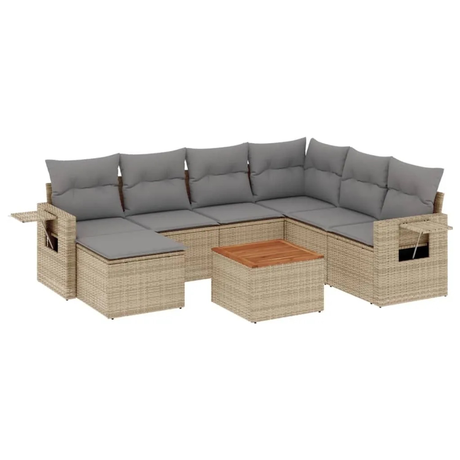 vidaXL 8-Tlg Garten-Sofagarnitur mit Kissen Beige Poly Rattan 3224680