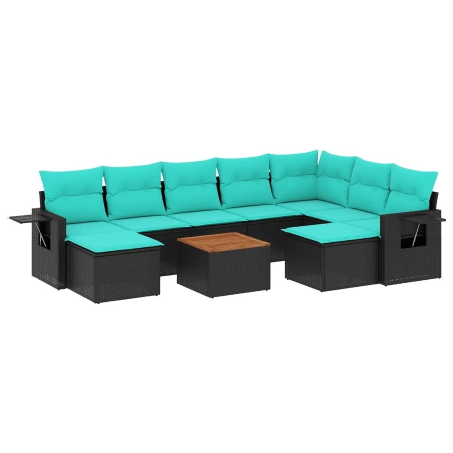 vidaXL 10-Tlg Gartensofa-Set mit Kissen Schwarzes Polyrattan 3224846