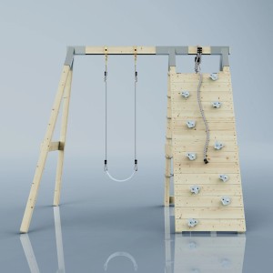 PolarPlay Klettergerüst Chamäleon Eisblau mit Schaukel und Kletterwand.