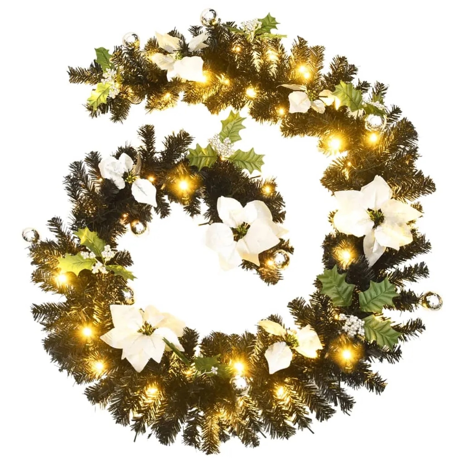 vidaXL Weihnachtsgirlande mit LED-Lichtern Schwarz 2,7 m PVC 320973