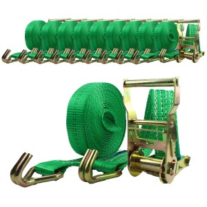 10er Set TRUTZHOLM Ratschen Spanngurte, 6m, 2t, grün, mit Haken und Ratsche zur Ladungssicherung.