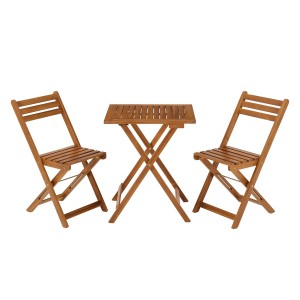 Juskys Balkonmöbel Set Bala: Klapptisch und 2 Stühle aus Akazienholz in Teak-Optik.