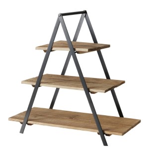 Boltze Etagere Valentina, 3-stöckig, braunes Holz, schwarzes Metall, 54x24x55cm. Dekorative Figuren.