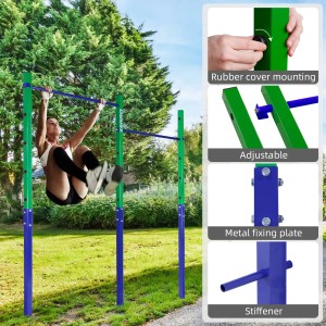 Grün-blaue CCLIFE Reckstange Outdoor mit Person beim Training. Höhenverstellbares Turnreck bis 150kg.