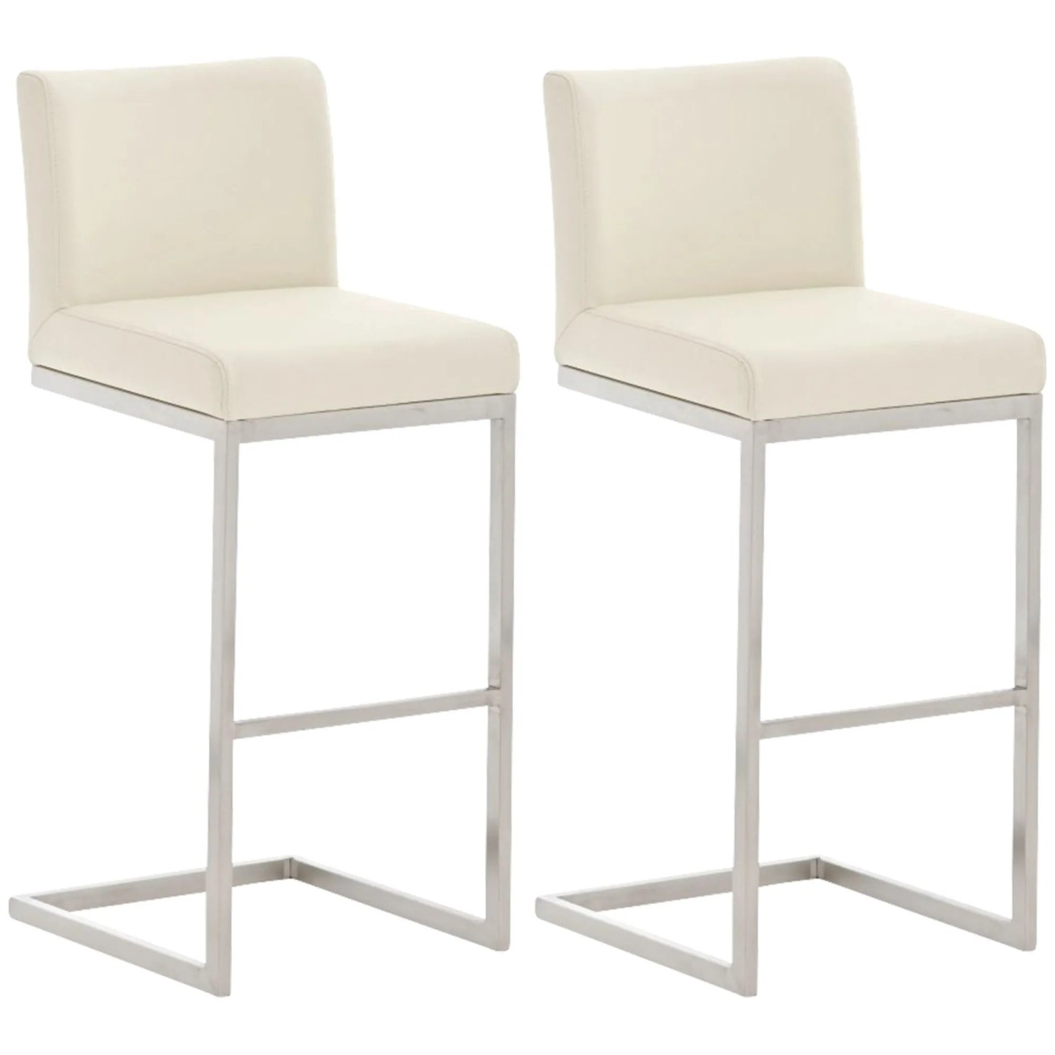 DELUKE 2er Set Barhocker COBAS Kunstleder Creme 42x48x104cm Barstuhl Mit Lehne Tresenhocker Tresenstuhl