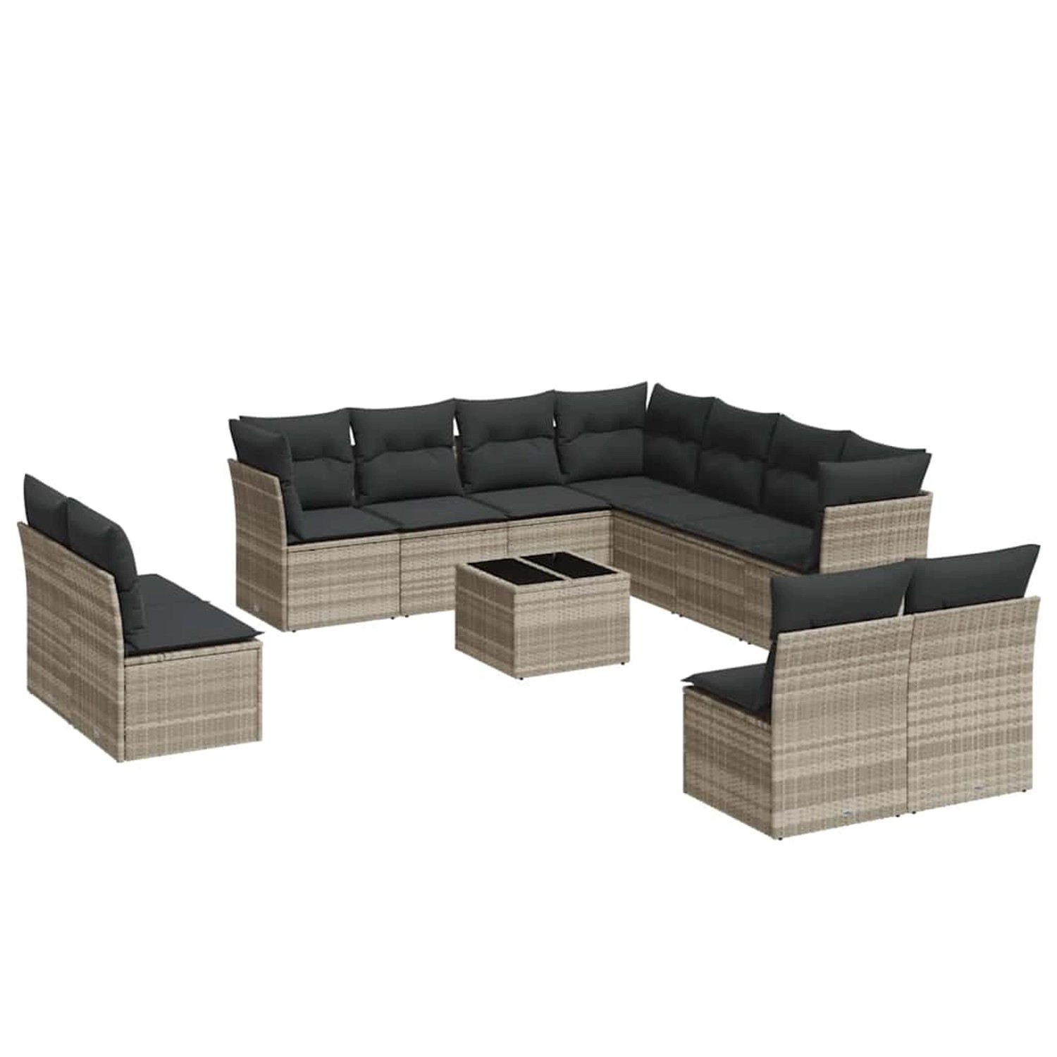 vidaXL 12-Tlg Garten-Sofagarnitur mit Kissen Hellgrau Poly Rattan 3217832 günstig online kaufen