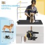 PawHut Tierpflegetisch, schwarz, mit verstellbarem Arm und Ablage für Hundefellpflege.
