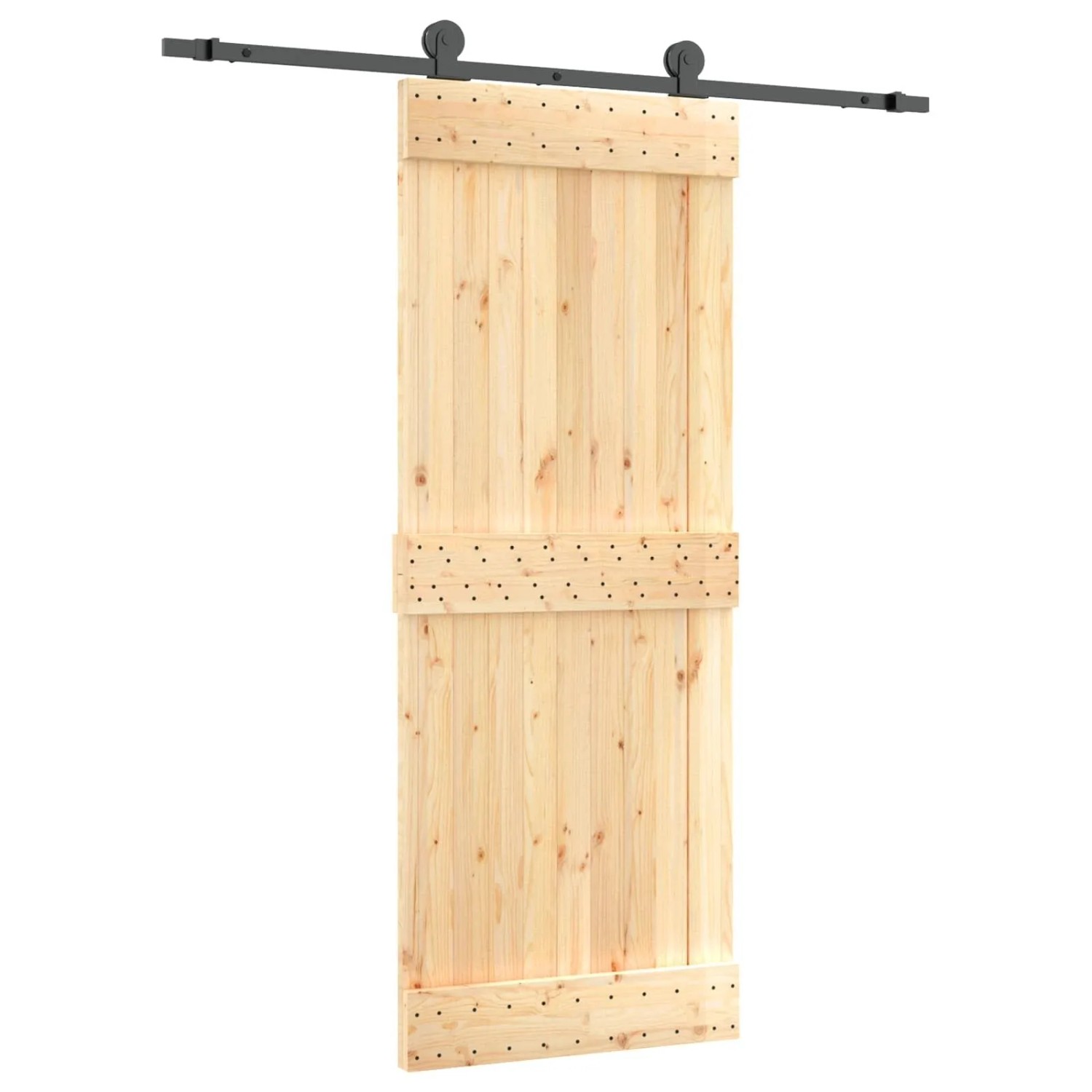 vidaXL Schiebetür Natur und Schwarz 80 x 210 cm Massivkiefer 3444972