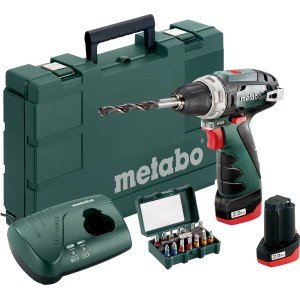 Metabo Akku-Bohrschrauber PowerMaxx BS Basic Set mit 2 Akkus, Ladegerät, Bohrer und Koffer.