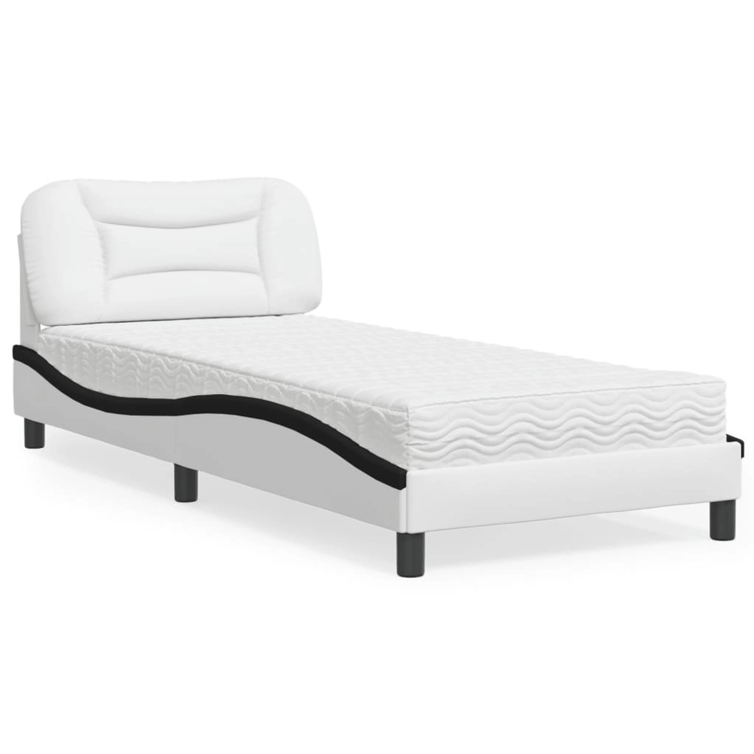 vidaXL Bett mit Matratze Hvar Weiß und Schwarz 90x200 cm Kunstleder 3208702