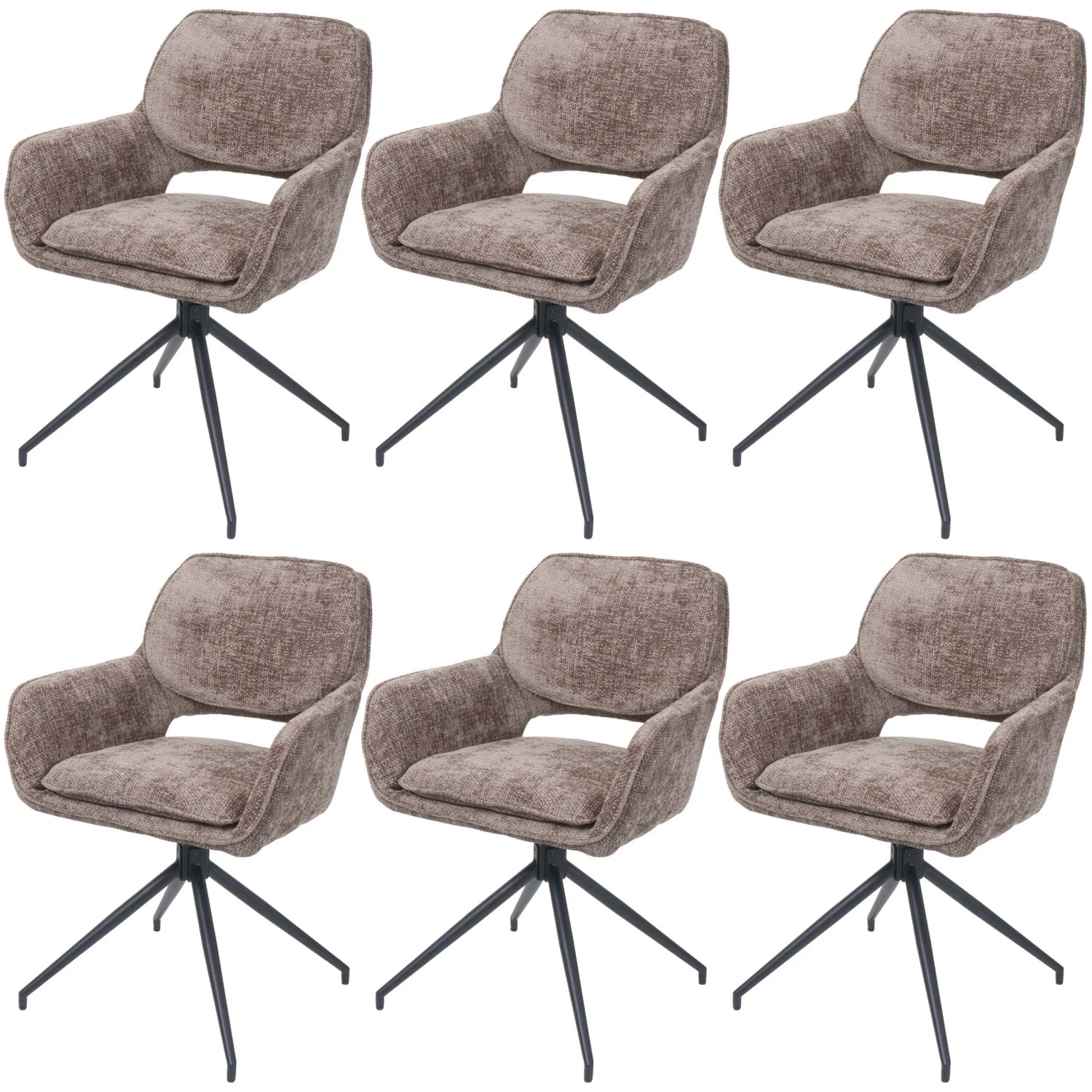 MCW Esszimmerstuhl N74 6er-Set Stoff Chenille 490g/m² Braun