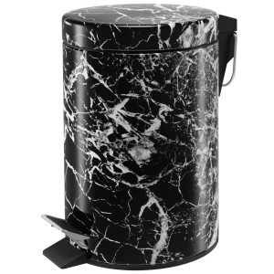 SANILO Kosmetikeimer in Marmor Schwarz mit Fußpedal.
