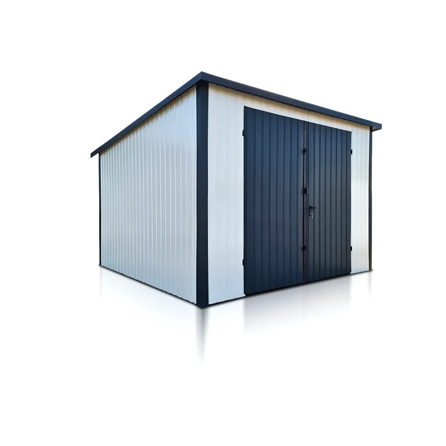 Liderstal Einzelgarage Premium aus Blech 300 x 300 cm Pultdach Weiß mit Graphit-Schwingtor