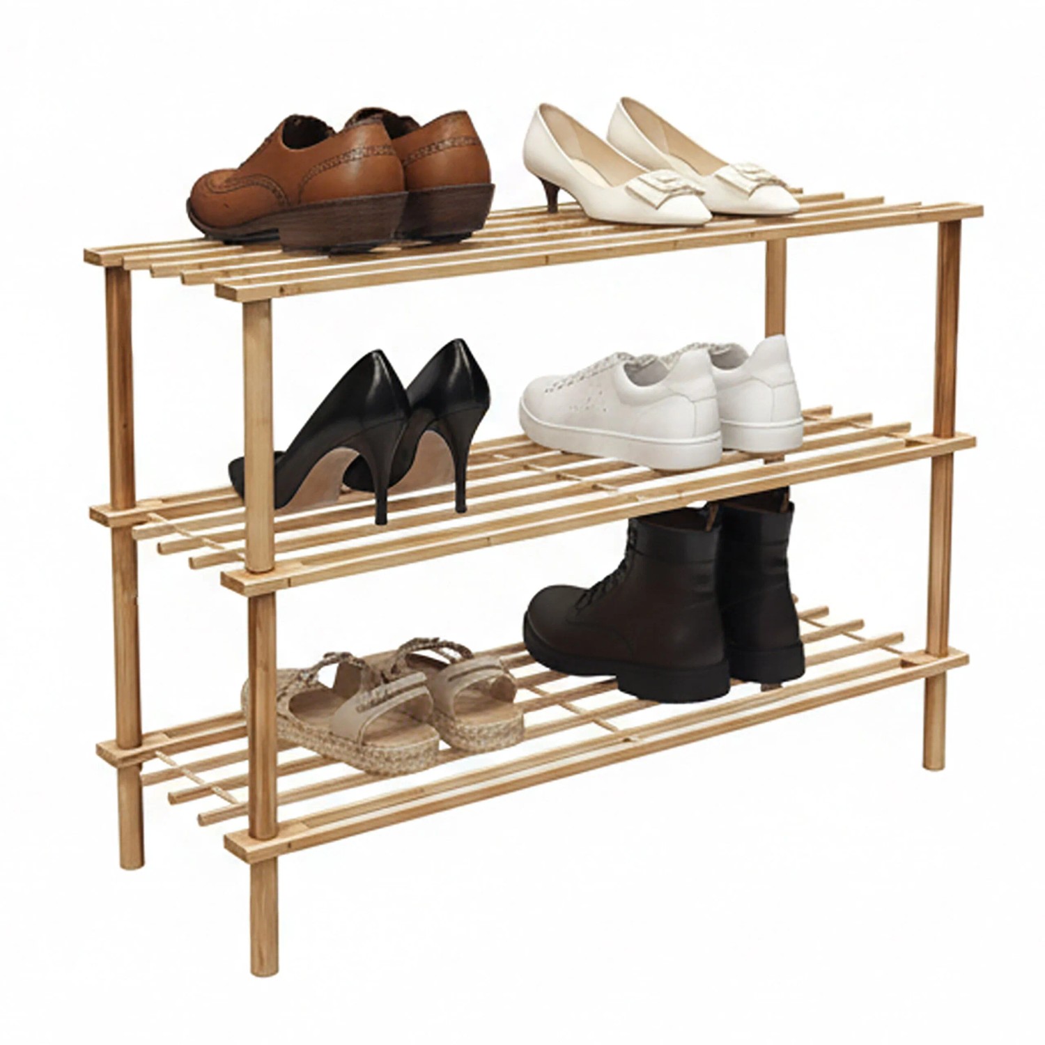 Relaxdays Schuhregal Bambus Natur Platzsparend 3 Ebenen 48 cm x 74 cm x 26 cm