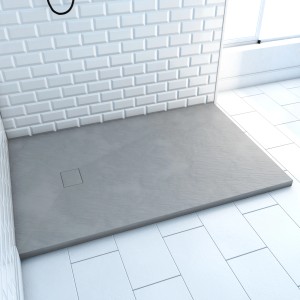 Graue Aurlane Duschtasse Stone, 140x90 cm, in Steinoptik mit Abdeckkappe.