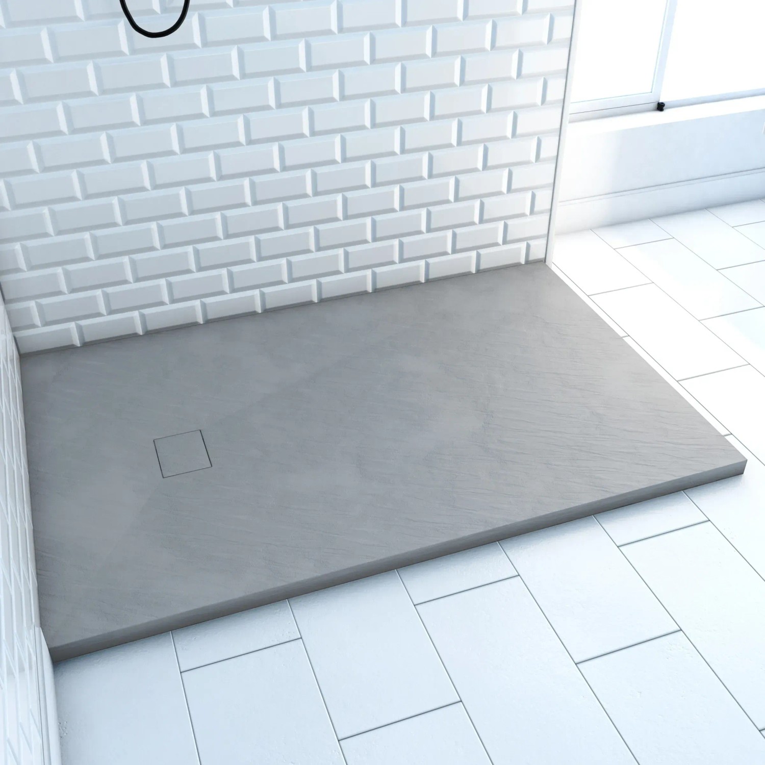 Graue Aurlane Duschtasse Stone, 140x90 cm, in Steinoptik mit Abdeckkappe.