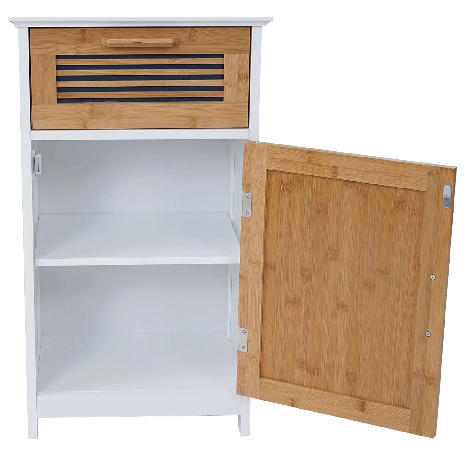 Bambus Standregal HWC-N81, Badezimmerschrank Badschrank Badregal Kommode 3 Regalboeden Schiebetuer Fsc 115x80x45cm P110619 X2