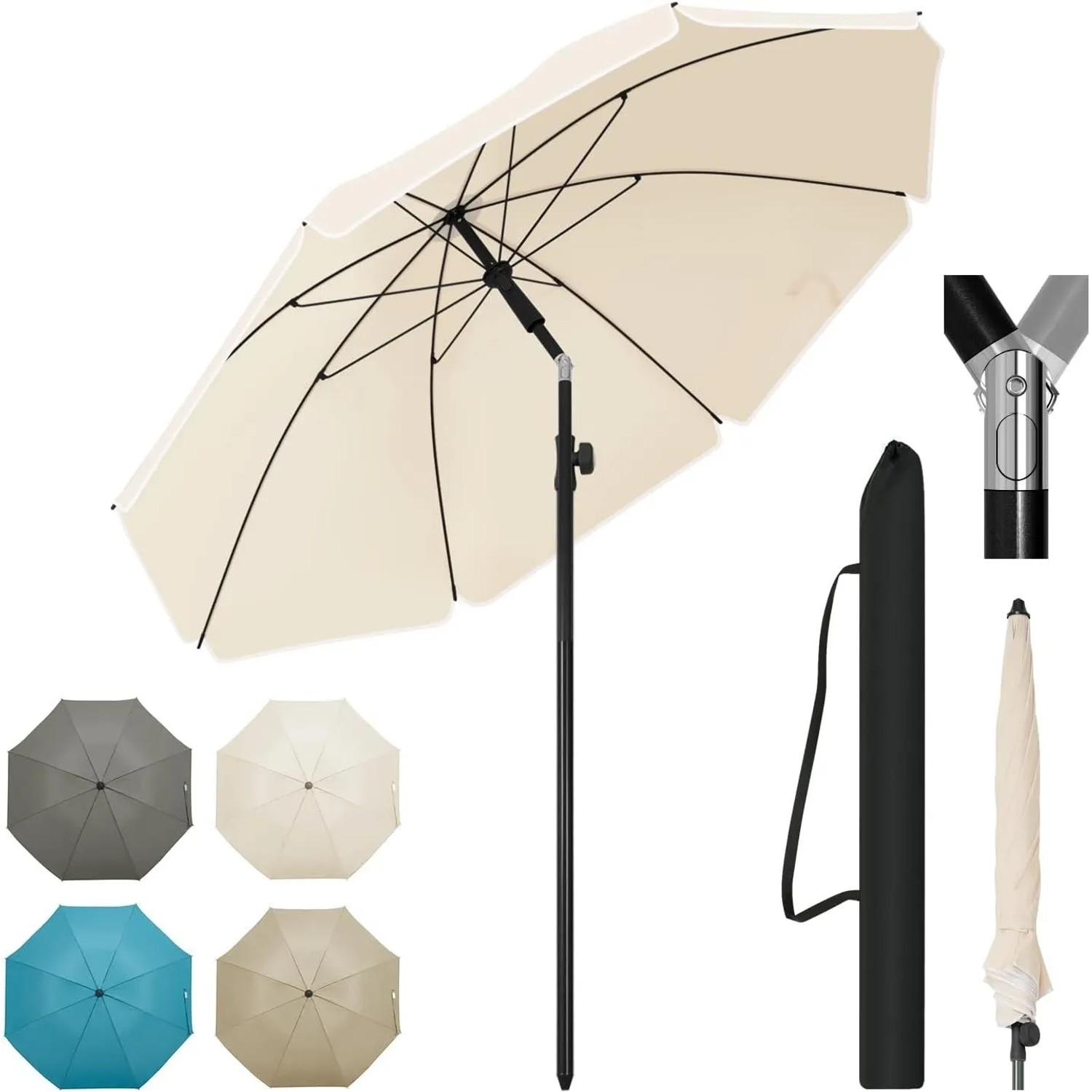 WOLTU Sonnenschirm Strandschirm Höhenverstellbar 45° Knickbar Beige 175cm