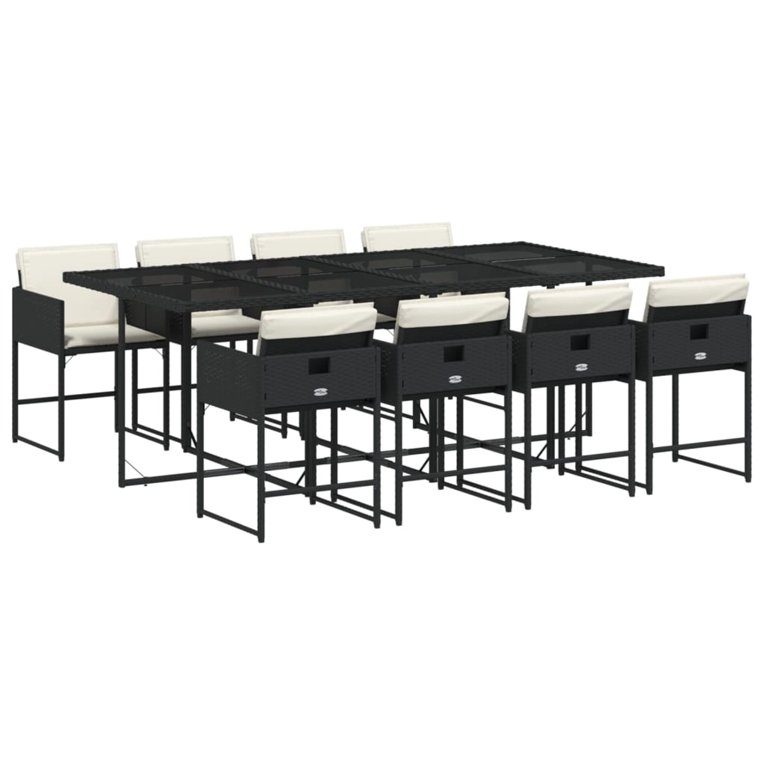 vidaXL 9-Tlg Garten-Essgruppe mit Kissen Schwarz Poly Rattan 3211278