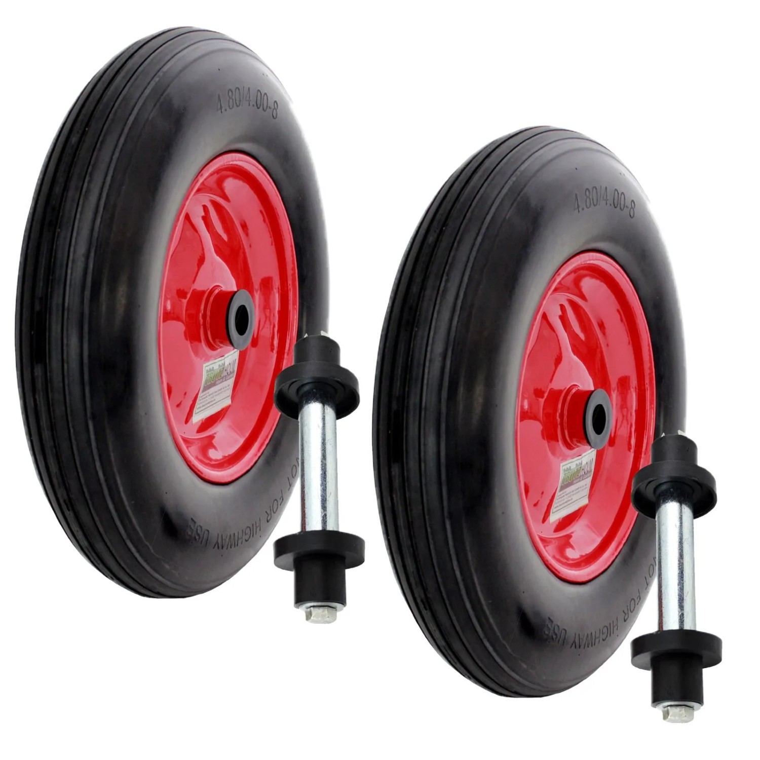 TRUTZHOLM 2x Schubkarrenrad Vollgummi 4.80 4.00-8 mit Achse Stahlfelge