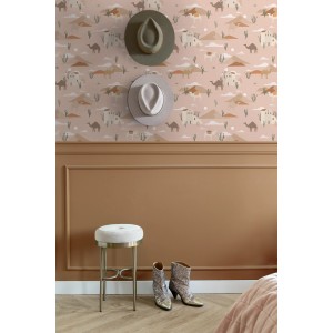 ESTAhome Tapete Kamele und Kakteen in Terrakottarosa, Kinderzimmer-Deko.