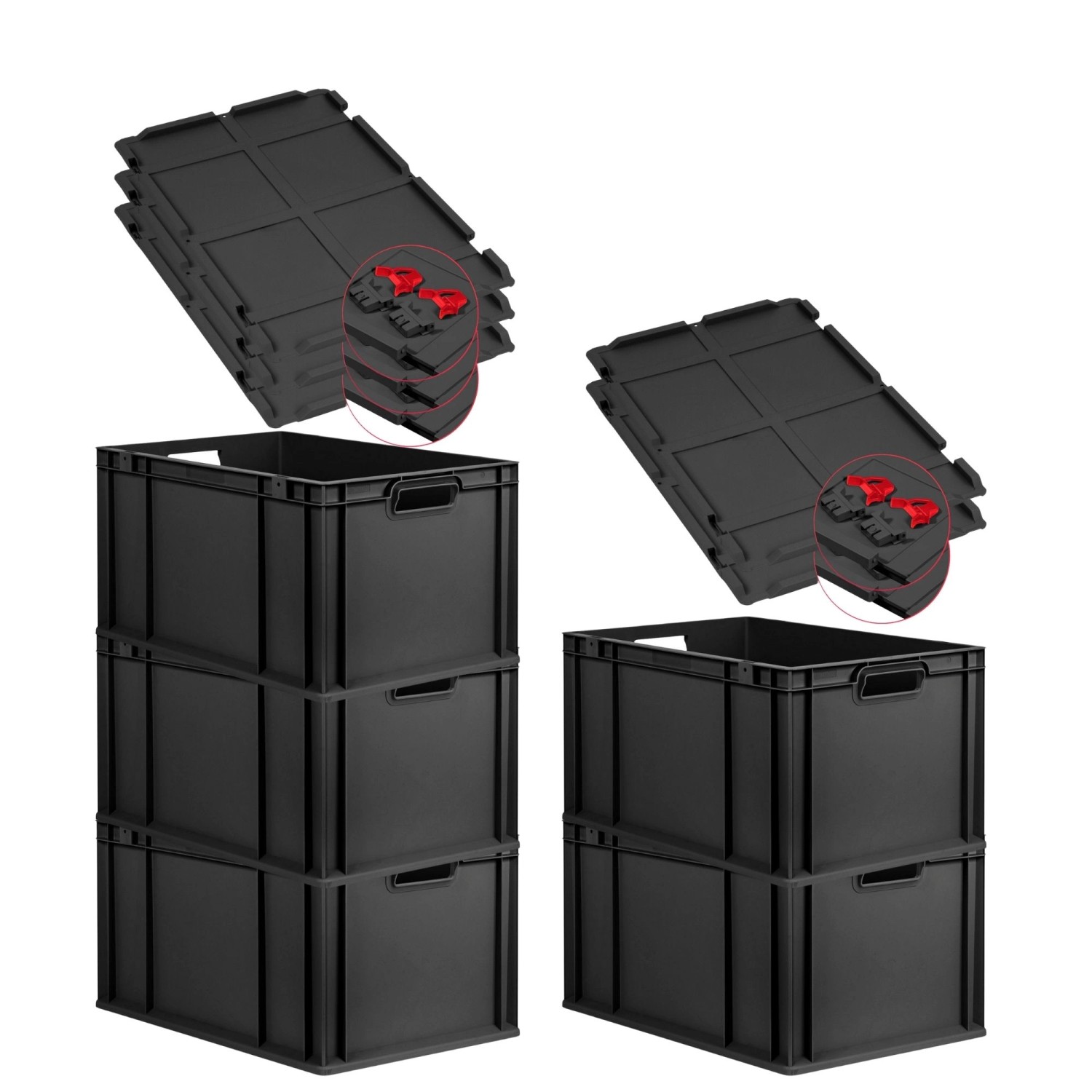 PROREGAL SuperSparSet 5x Eurobox Nextgen Grip Mit Scharnierdeckel Und Roten günstig online kaufen