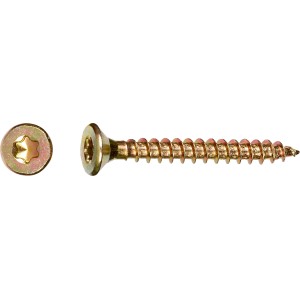 Gelb verzinkte Spanplattenschraube 2,5x20 mm mit TX-Antrieb, Senkkopf, 80 Stück.