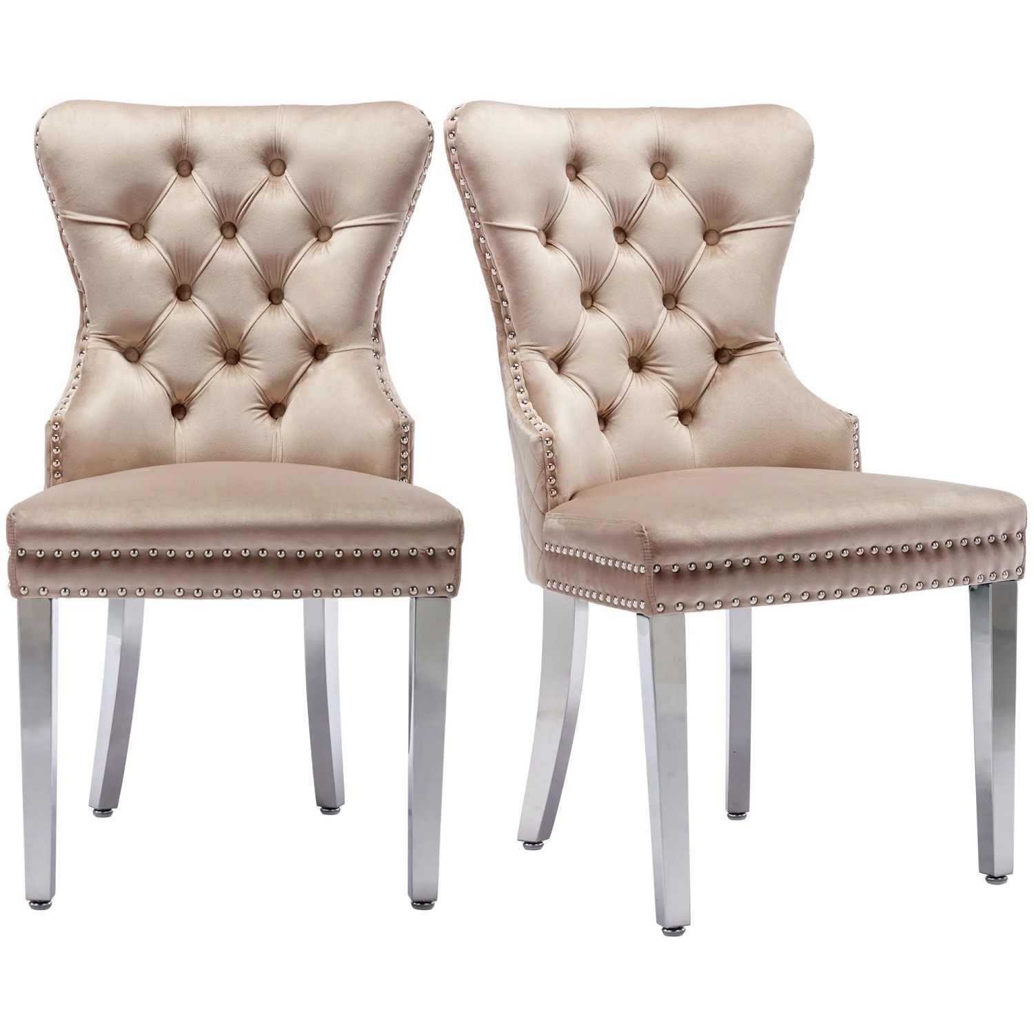 Merax Esszimmerstuhl 2Er Set Beige Samt Metallbeine