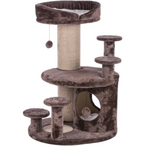Trixie Senioren-Kratzbaum Emil, 96 cm, braun/beige/natur mit Liegeflächen und Spielzeug.