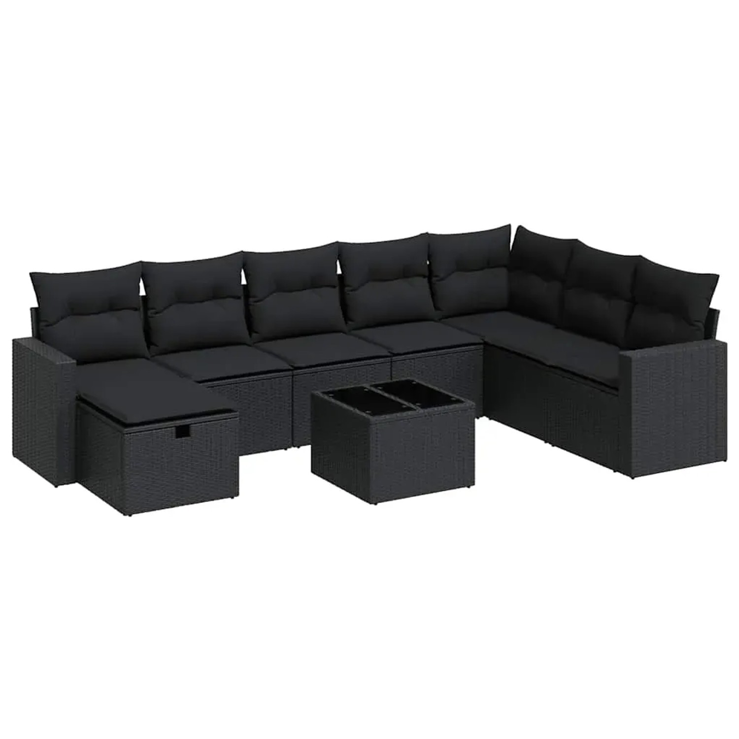 vidaXL 9-Tlg Garten-Sofagarnitur mit Kissen Schwarz Poly Rattan 3325441