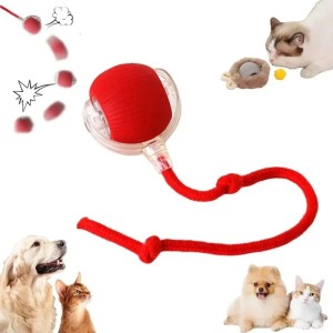 Roter PETSATION Katzenball, interaktives Intelligenzspielzeug mit Seil.