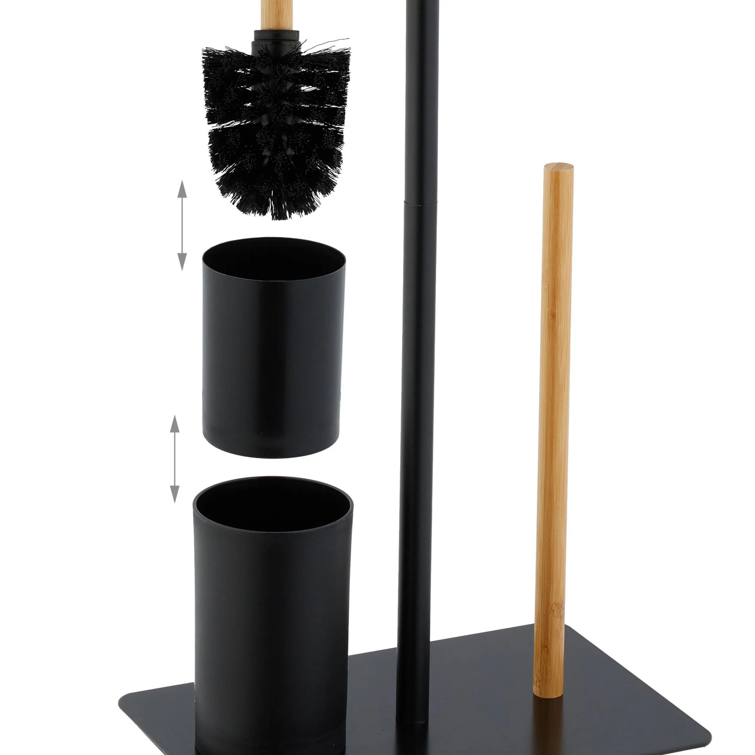 Relaxdays WC Garnitur Bambus Eisen Schwarz Natur Freistehend 66,5 cm x 30 cm x 20 cm 1,8 kg_5
