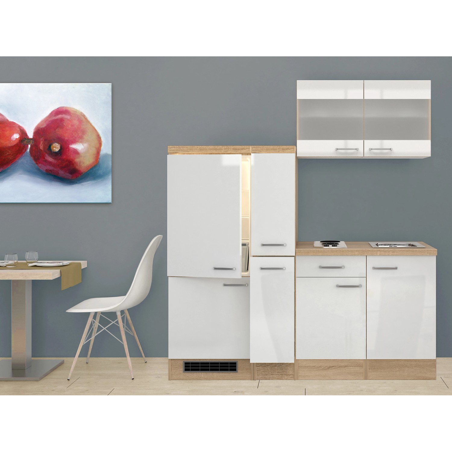 Flex-Well Valero Exclusiv kaufen Weiß-Sonoma OBI Küchenzeile cm bei 190 Eiche Hochglanz