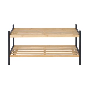 Relaxdays Schuhregal aus Bambus mit 2 Ebenen, natur und schwarz, ca. 33x70x26cm.