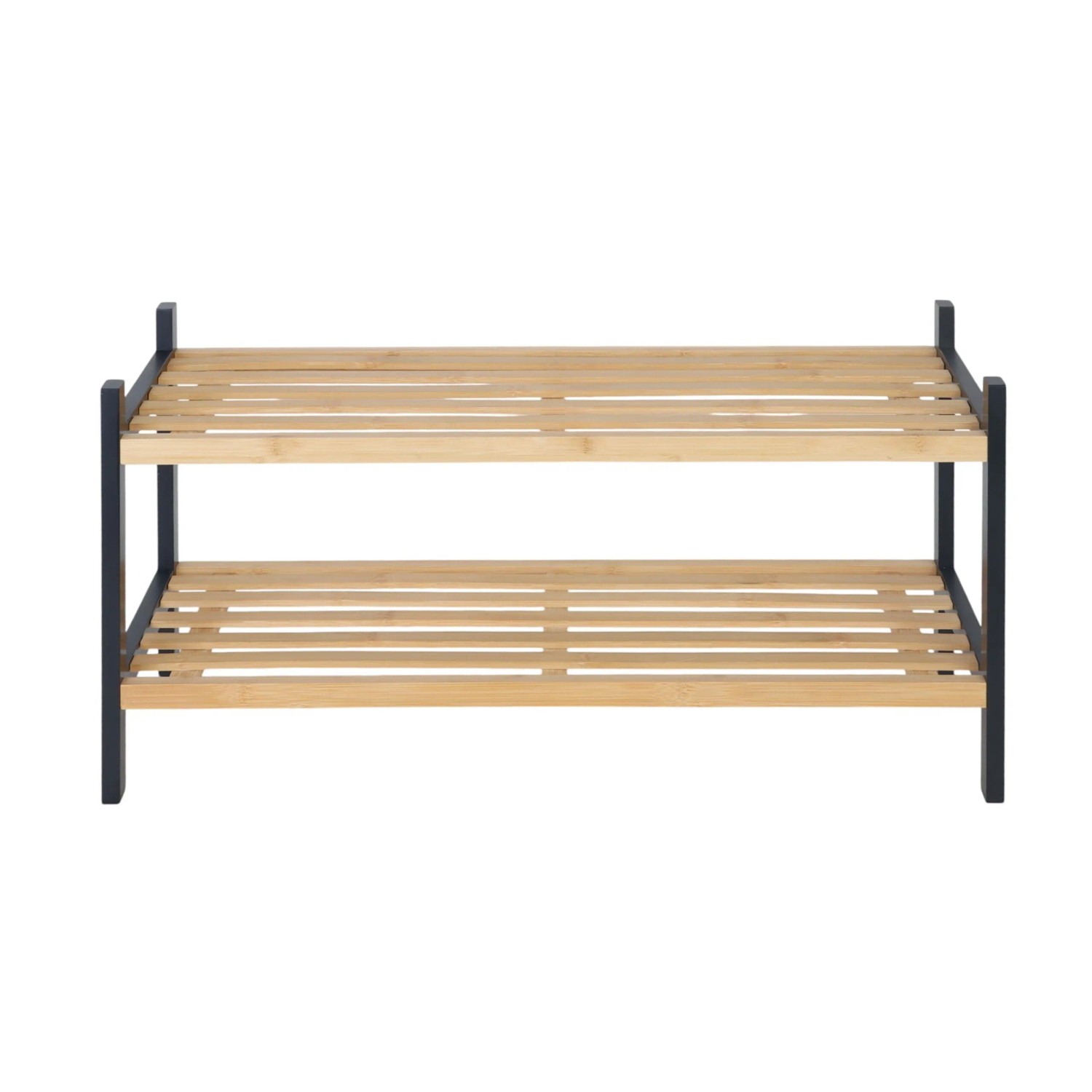 Relaxdays Schuhregal Bambus Natur Schwarz 2 Ebenen 33 cm x 70 cm x 26 cm 1,9 kg