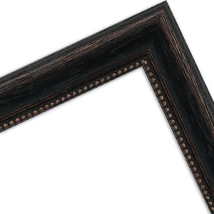 Schwarzer Bilderrahmen aus Massivholz, Landhausstil, 13x18 cm, mit feiner Perlenmusterung.