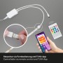 Brilo Wifi-LED-Strip RGBIC 5m: Detailaufnahme mit Fernbedienung und Smartphone-App.