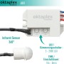 Oktaplex Jan Bewegungsmelder: Sensorkopf und Elektronik mit Einstellmöglichkeiten für Lux und Zeit.